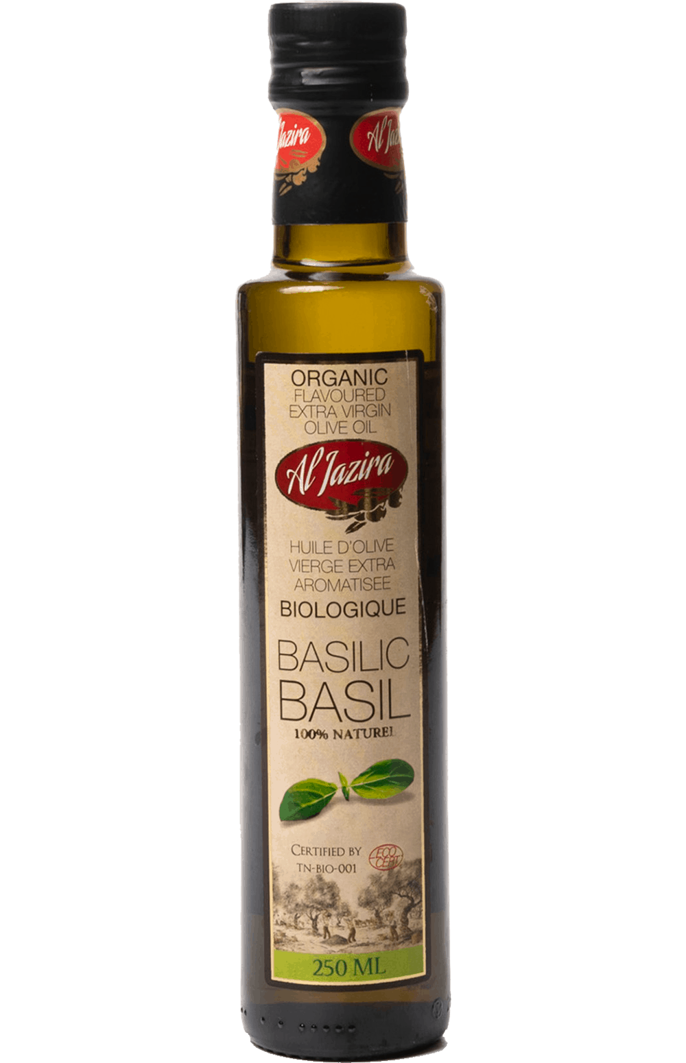 ORGANIC FLAVOURED EXTRA VIRGIN OLIVE OIL WITH BASILIC BASIL